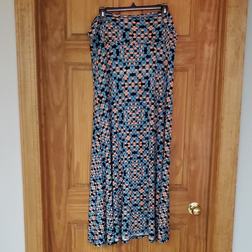 LuLaRoe Blue and Black Pleated Trumpet Maxi Skirt